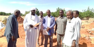 Sudan (University of Alfashir) The vice president of the university and head of the engineering unit of the darfur regional government and the director of the office of the governor of the region are standing on the progress of work at the medical colleges complex