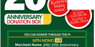 Ghana (All Nations University College) Anu 20th anniversary donation box
