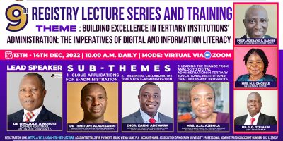 Nigeria (Obafemi Awolowo University) OAU presents 9th Registry Lecture Series and Training: Building excellence in Tertiary Institution